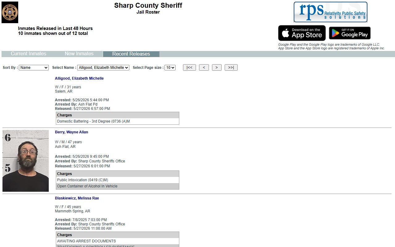 Sharp County jail mugshots recent releases roster